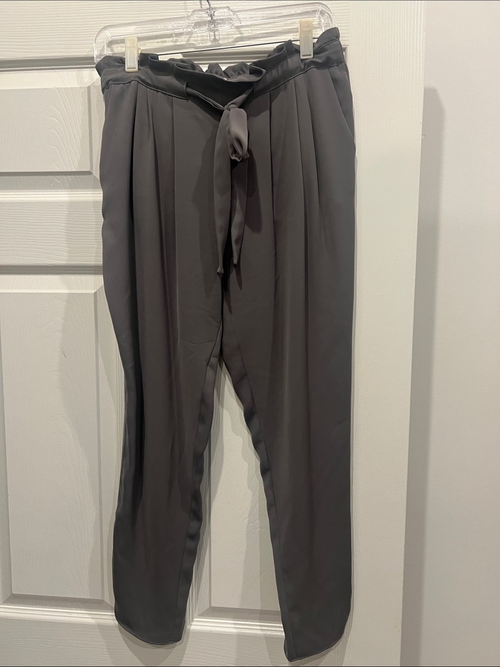 Ramy Brook Gray Pleated Tie-Front Cropped Pants
